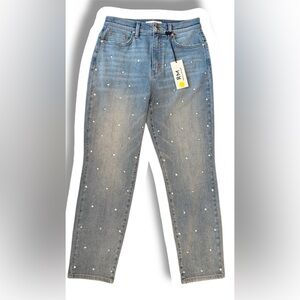 Rebecca Minkoff Blue Straight Leg Jeans with Pearl Accents